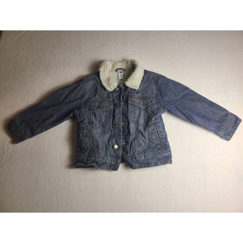 GAP Denim Jacket Kids XS Blue Faux Shearling Lined Trucker Coat‎
